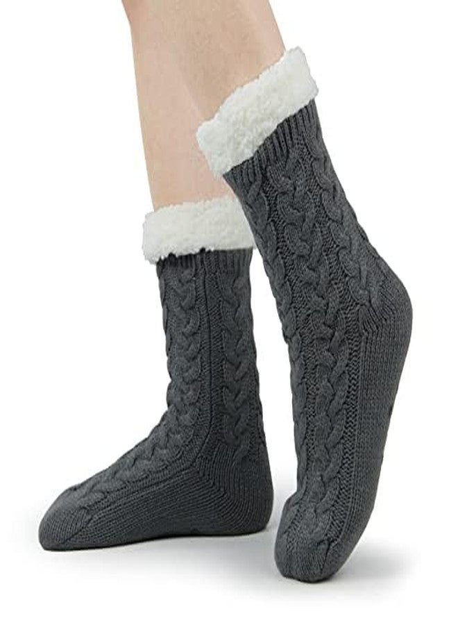 BenSorts Women's Slipper Socks with Grippers House Home Winter Warm Cozy Fuzzy Sherpa Non Slip grips Socks Comfy Soft Christmas Gift Black Grey 2 Pairs - Image 4
